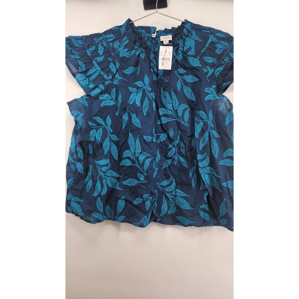 J.Crew Size 2X Blue Green 100%‎ Cotton Flutter Sleeve Top NWT Floral